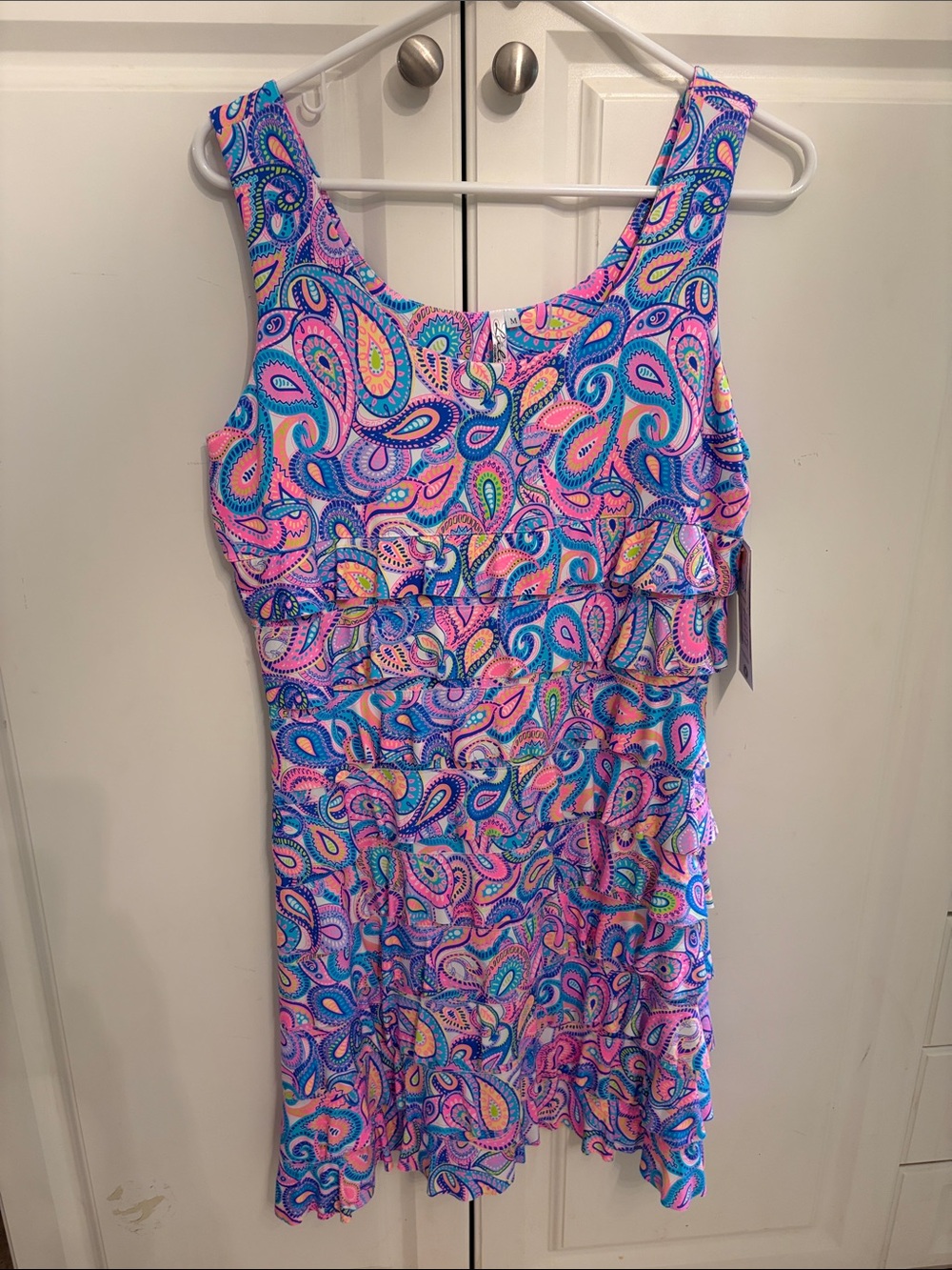 Lulu B brand Paisley Ruffle Tank Dress in Pink & Blue